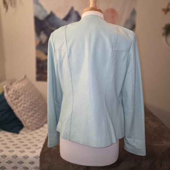 Neiman Marcus Exclusive Women’s Genuine Leather Jacket Large Aqua Mint Turquoise - Picture 3 of 16